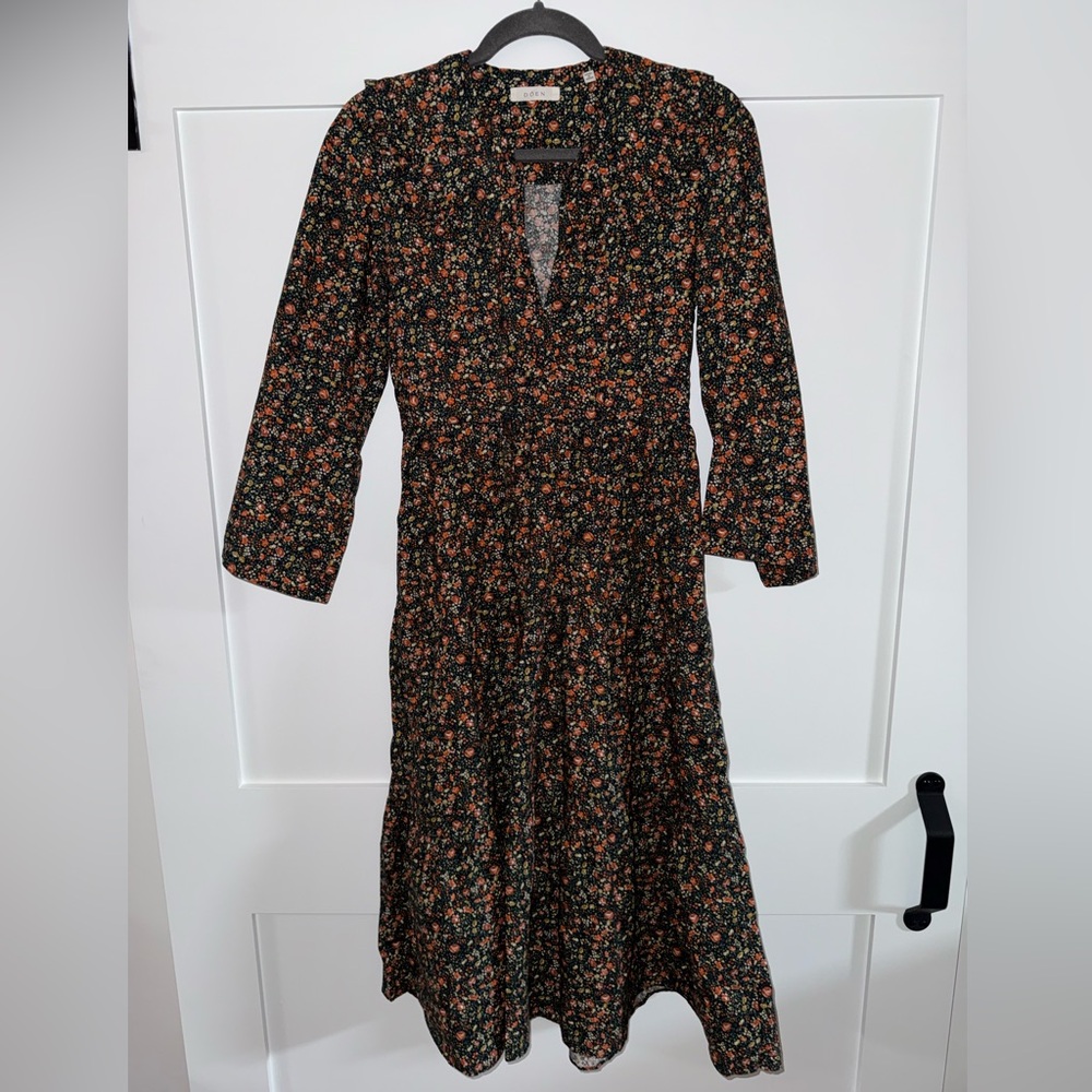 Doen Black and Orange Floral Long Sleeve Dress